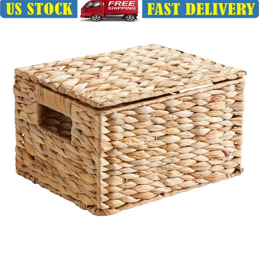 Hyacinth Storage Basket with Lid Durable Handmade Woven Baskets Organizing Household Items Bathroom Essentials Nursery Decor