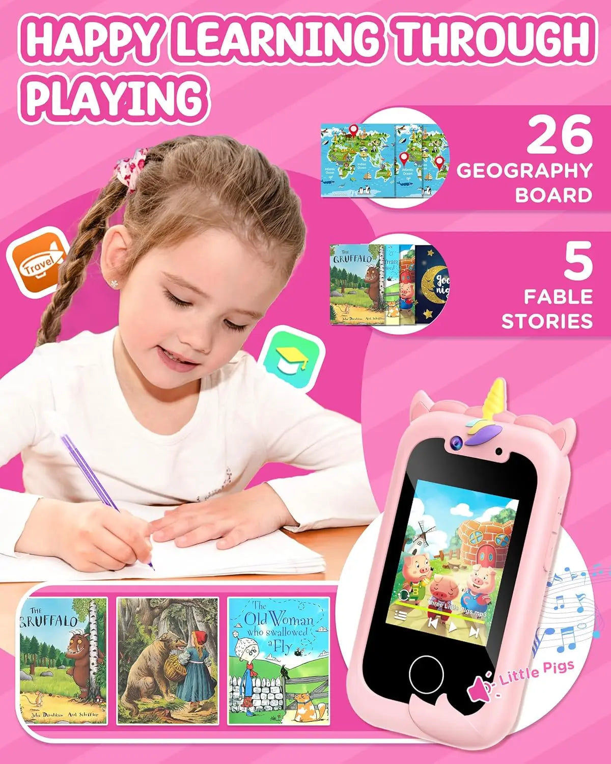 Kids Smart Phone Toy for Girls Age 3-10 Learning Fun