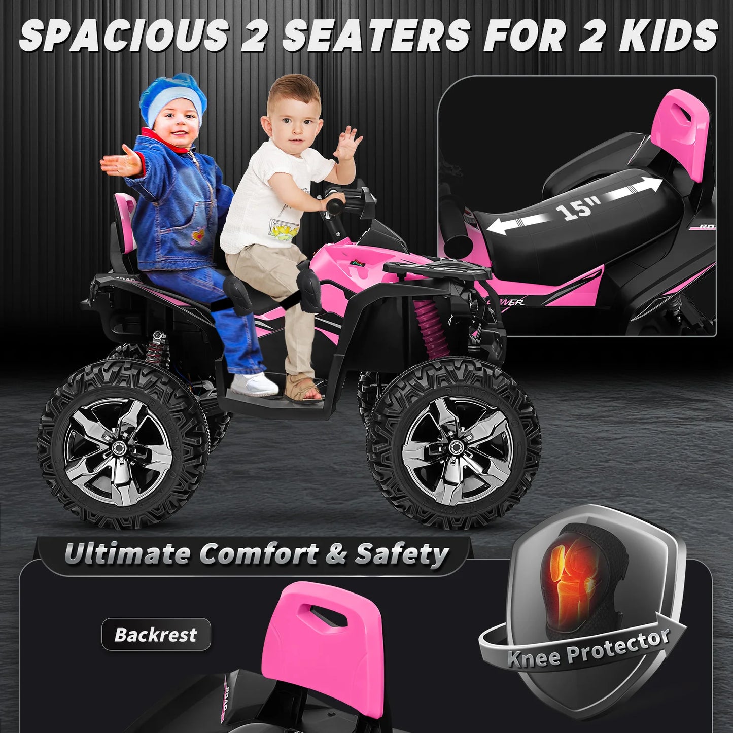 4x4 24V Kids Ride on ATV w/ Remote, 2 Seater Powerful 4-Wheeler Quad Electric Car, 800W Motor Ride on Toys w/ High/Low Speed