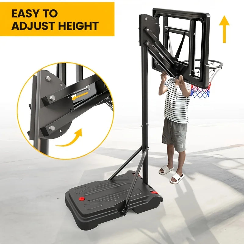 1 Basketball Hoop Outdoor 5.5-9.5 Feet Adjustable Height, 33 Inch Shatter Resistant Backboard, Portable Hoop Court System