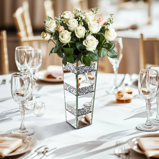 Crushed Diamond Mirrored Floor Vase Crystal Glass Pampas Grass