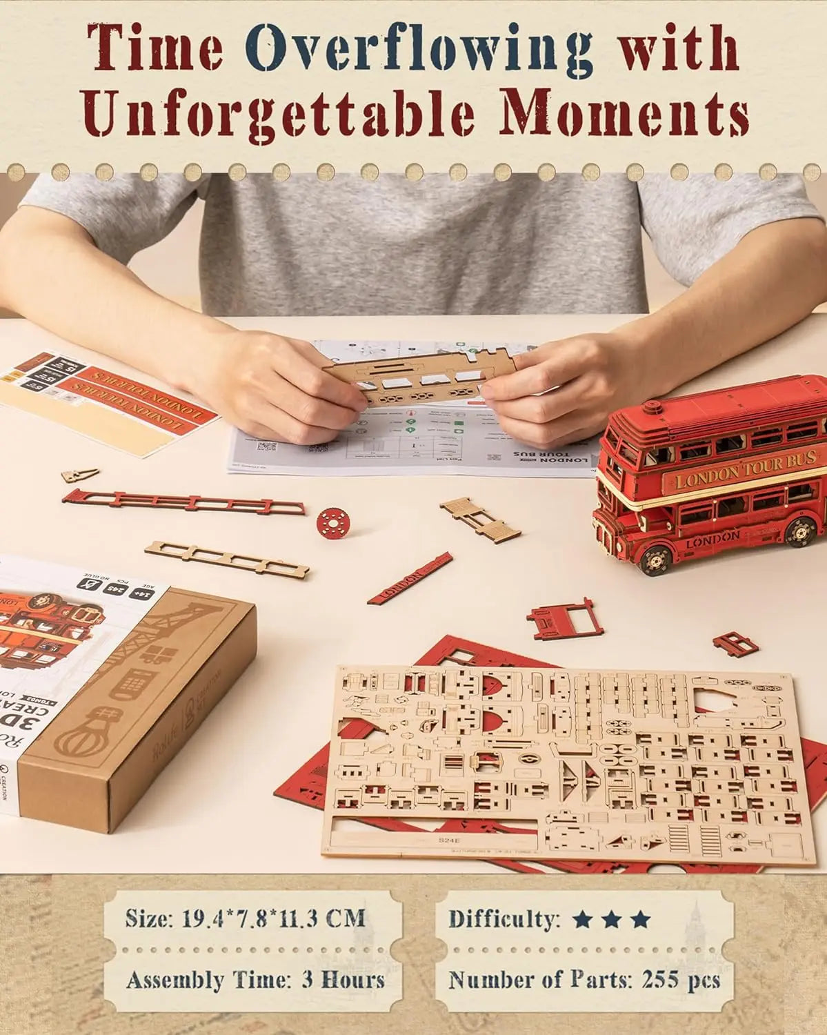 Robotime Rolife London Tour Bus Wooden Puzzle Model