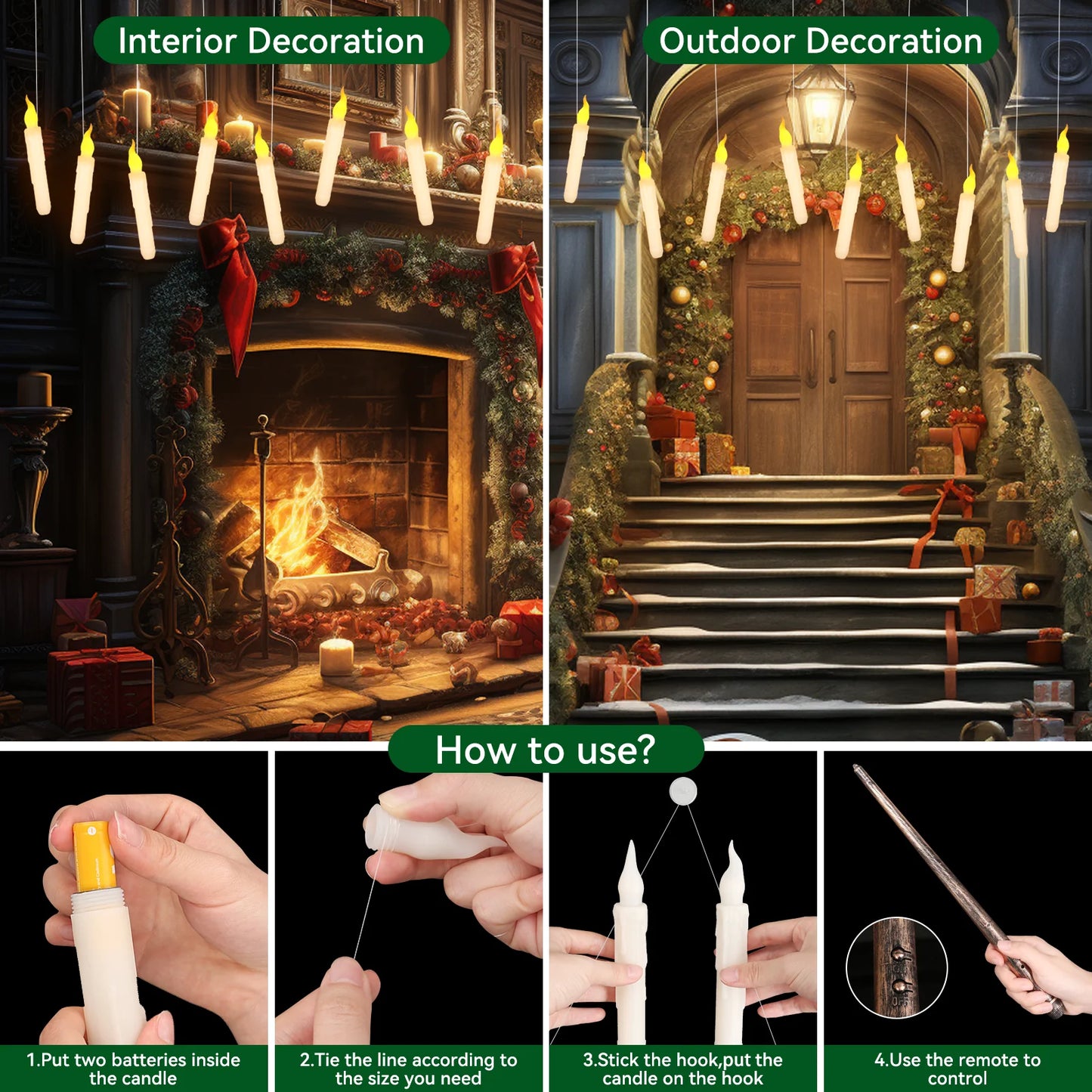 Floating Candles With Wand Remote Flameless Led Taper For Halloween