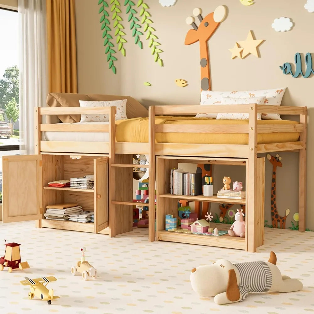 ZHUOTING Twin Loft Bed With LED Lights And Guardrail