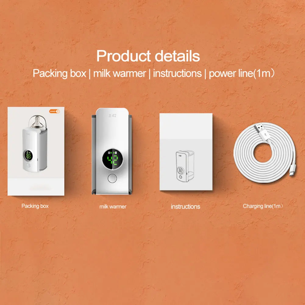 Portable Bottle Warmer Rechargeable Cordless Milk Warmer with Temperature Control Baby Bottle Warmer for Traveling Camping Home