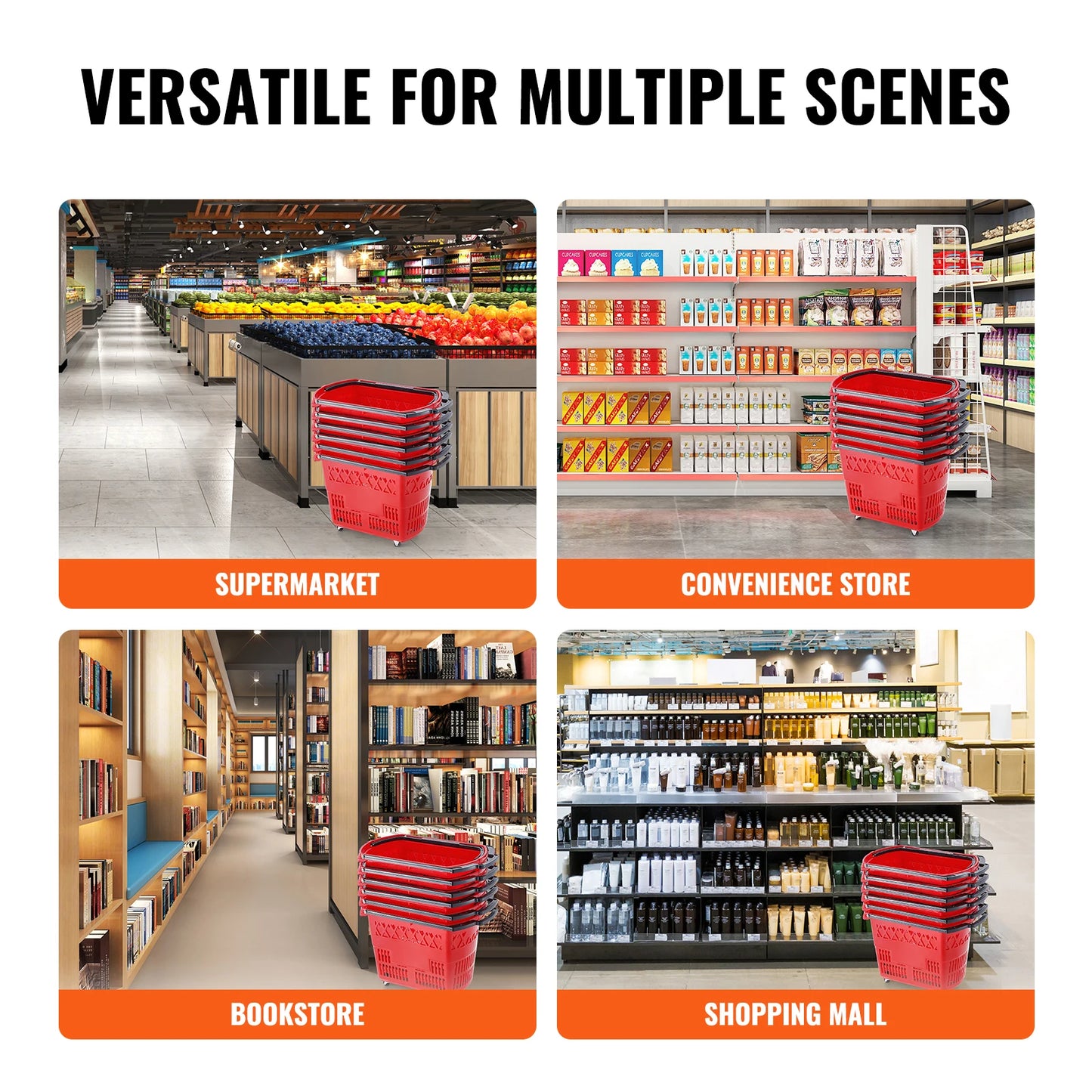 SucceBuy Six Piece Rolling Shopping Baskets With Handles And Wheels