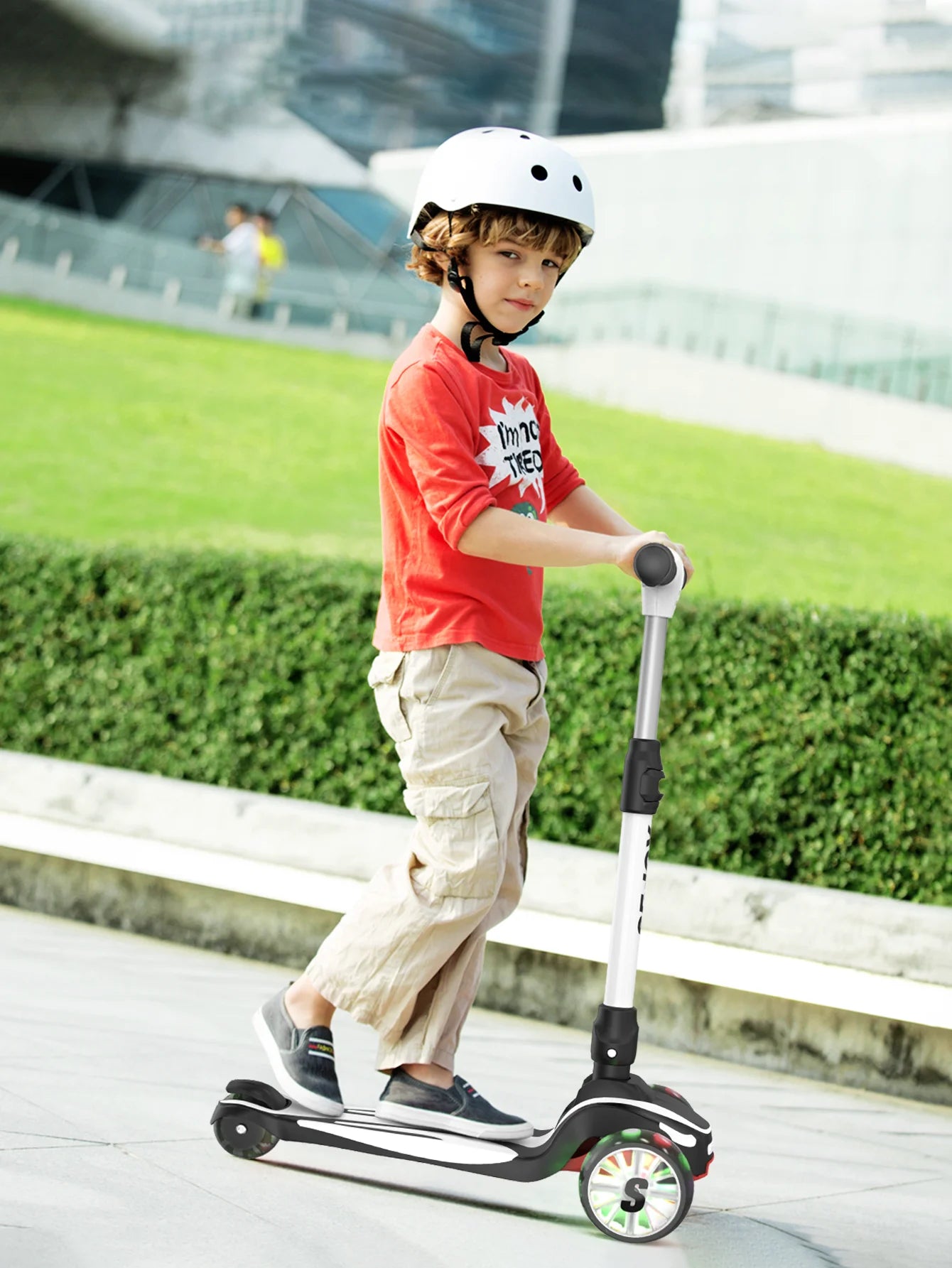 Sejoy Three Wheel Kick Scooter With Led Lights Adjustable Height