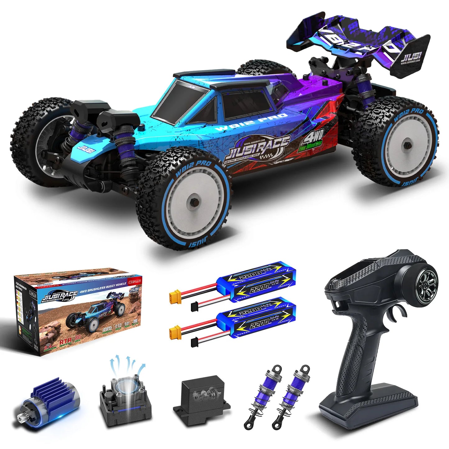 JIUSI WB12 PRO 1/12 Racing Car 80km/h Brushless 4WD RC Car High Speed 2.4G Remote Control Car Competitive Off-road RC Toys Gift