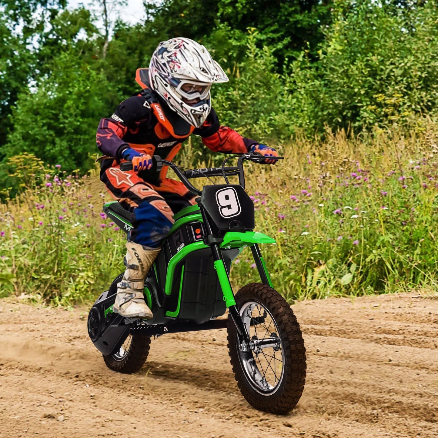 24V Electric Dirt Bike for Kids 350W Ride On Motorcycle Ages 5+ Up to 14.29 MPH 2-Speed Modes Max Weight 135 Lbs