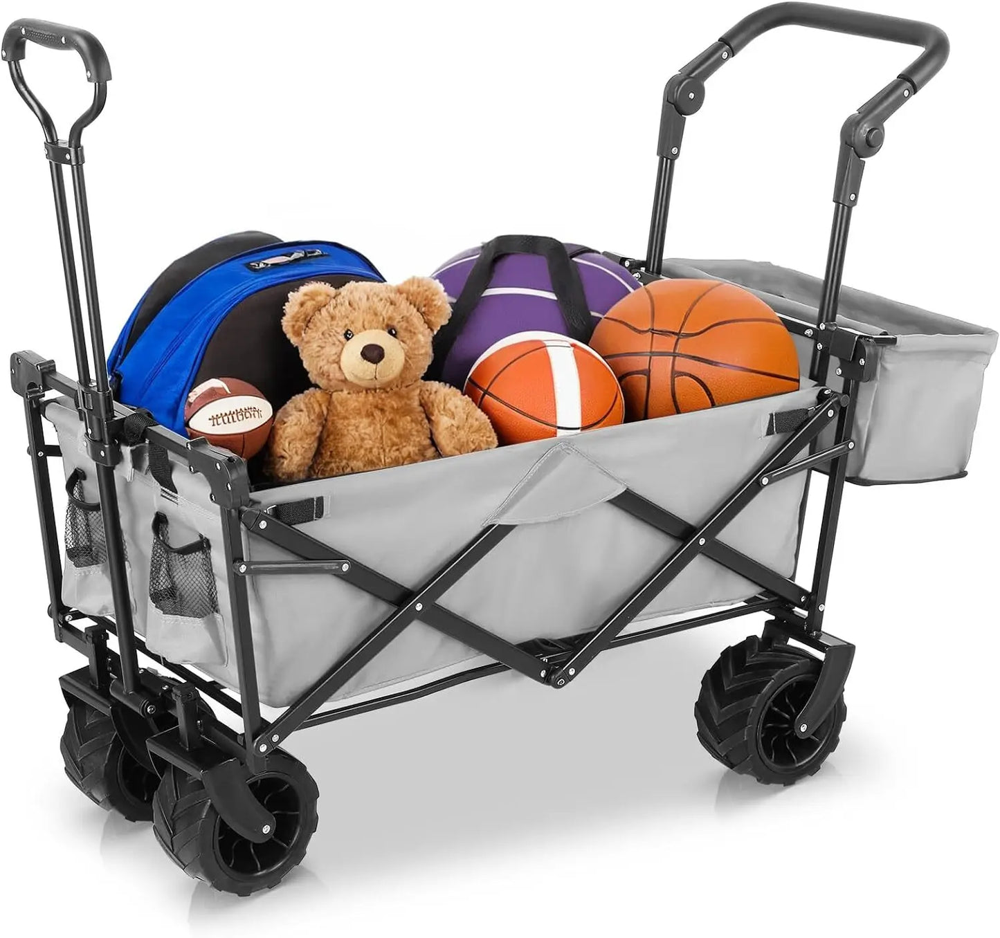 262L Collapsible Garden Cart Wagon with Removable Canopy, 115kg Capacity Push& Pull Utility Cart 600D Oxfort, Off-road wheel