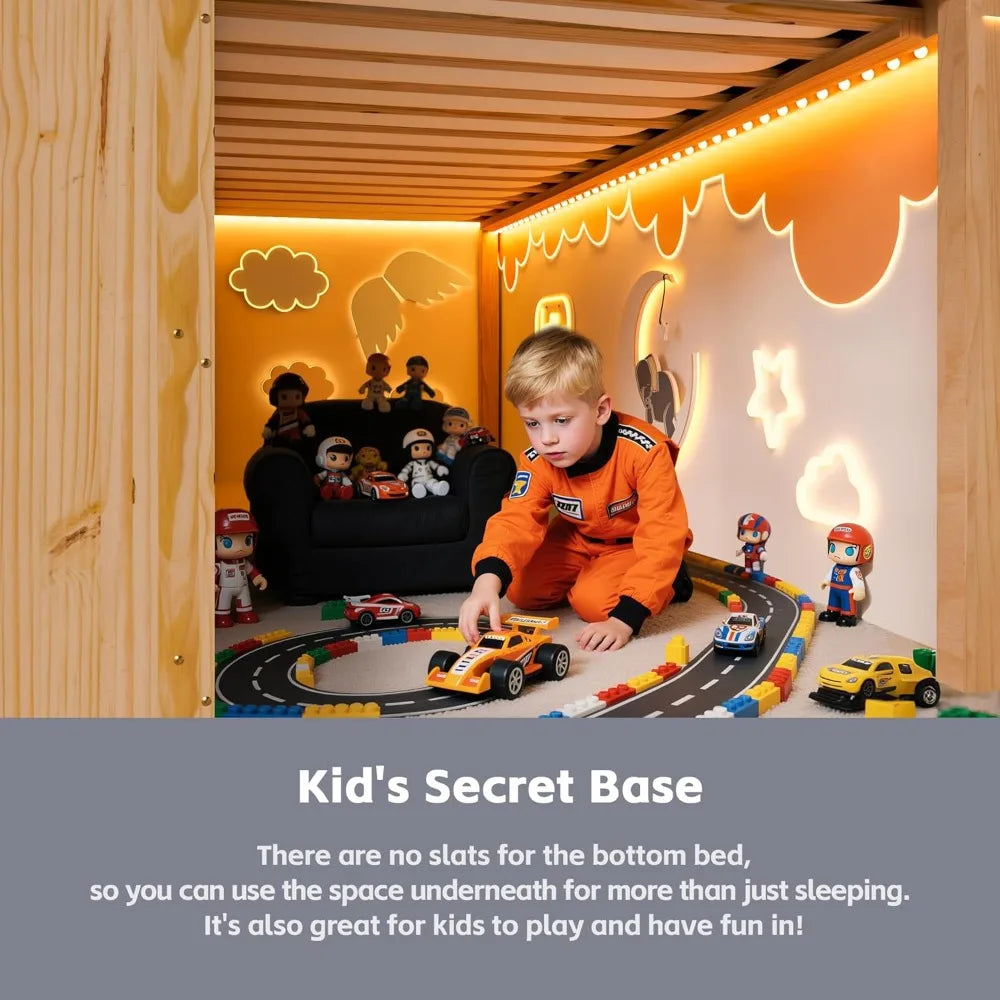 ZHUOTING Twin Loft Bed With LED Lights And Guardrail