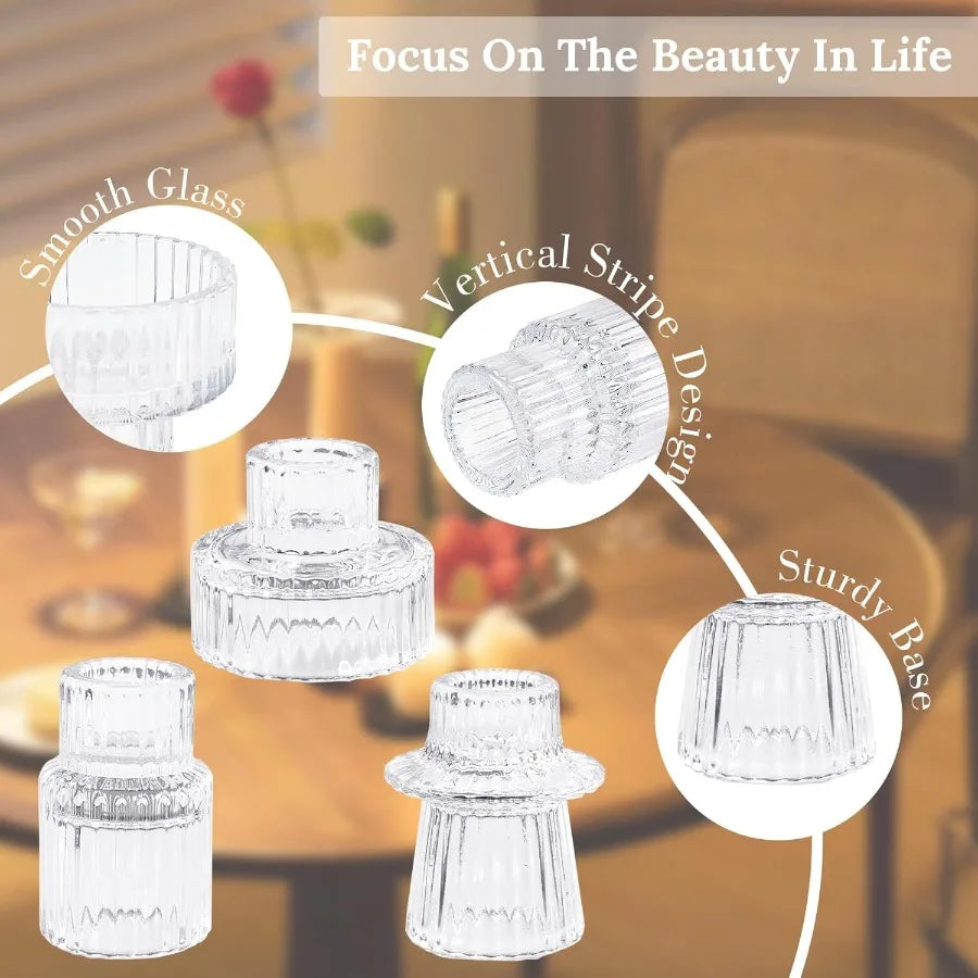 High-Concerned Chemical Ribbed Glass Taper Candle Holders Set