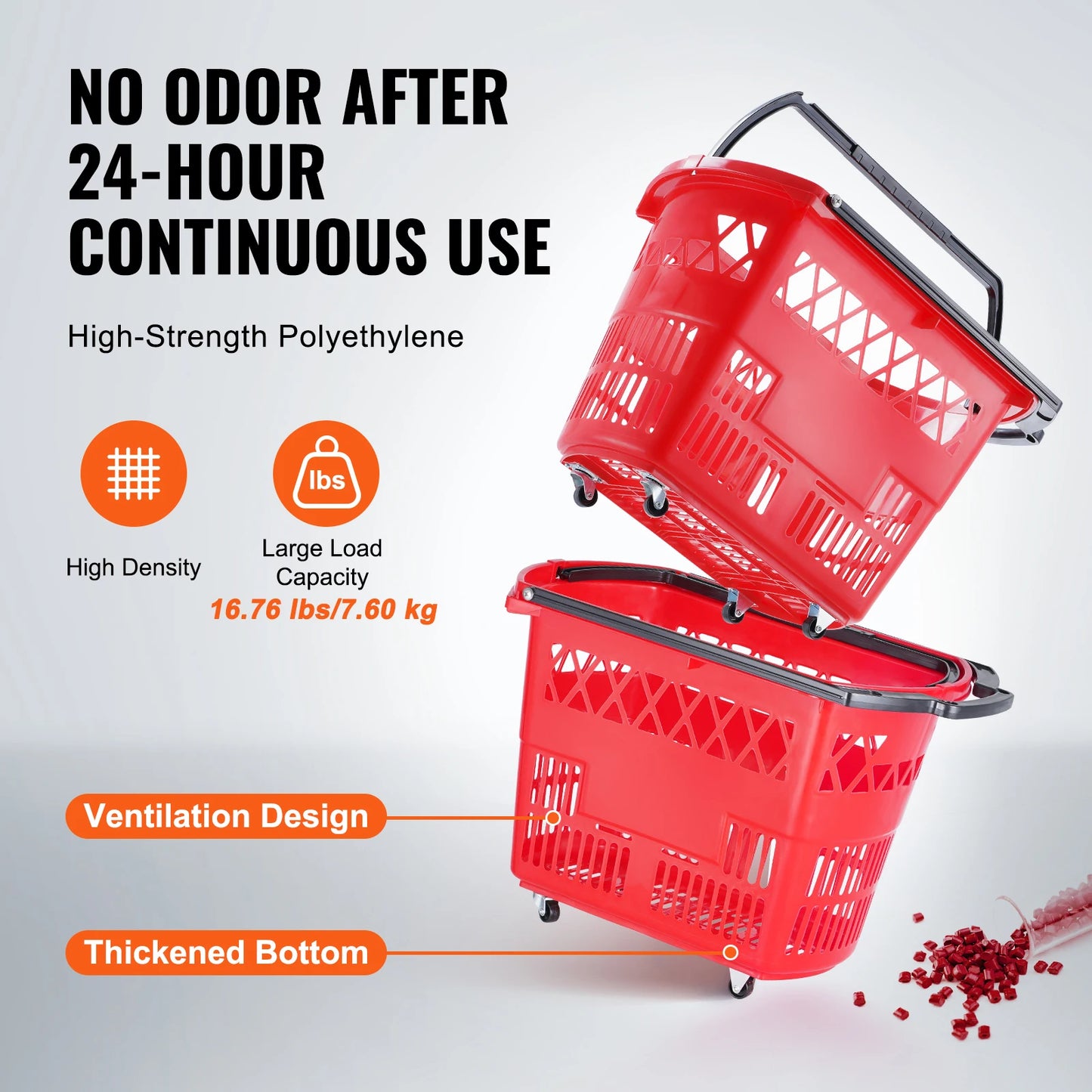 SucceBuy Six Piece Rolling Shopping Baskets With Handles And Wheels