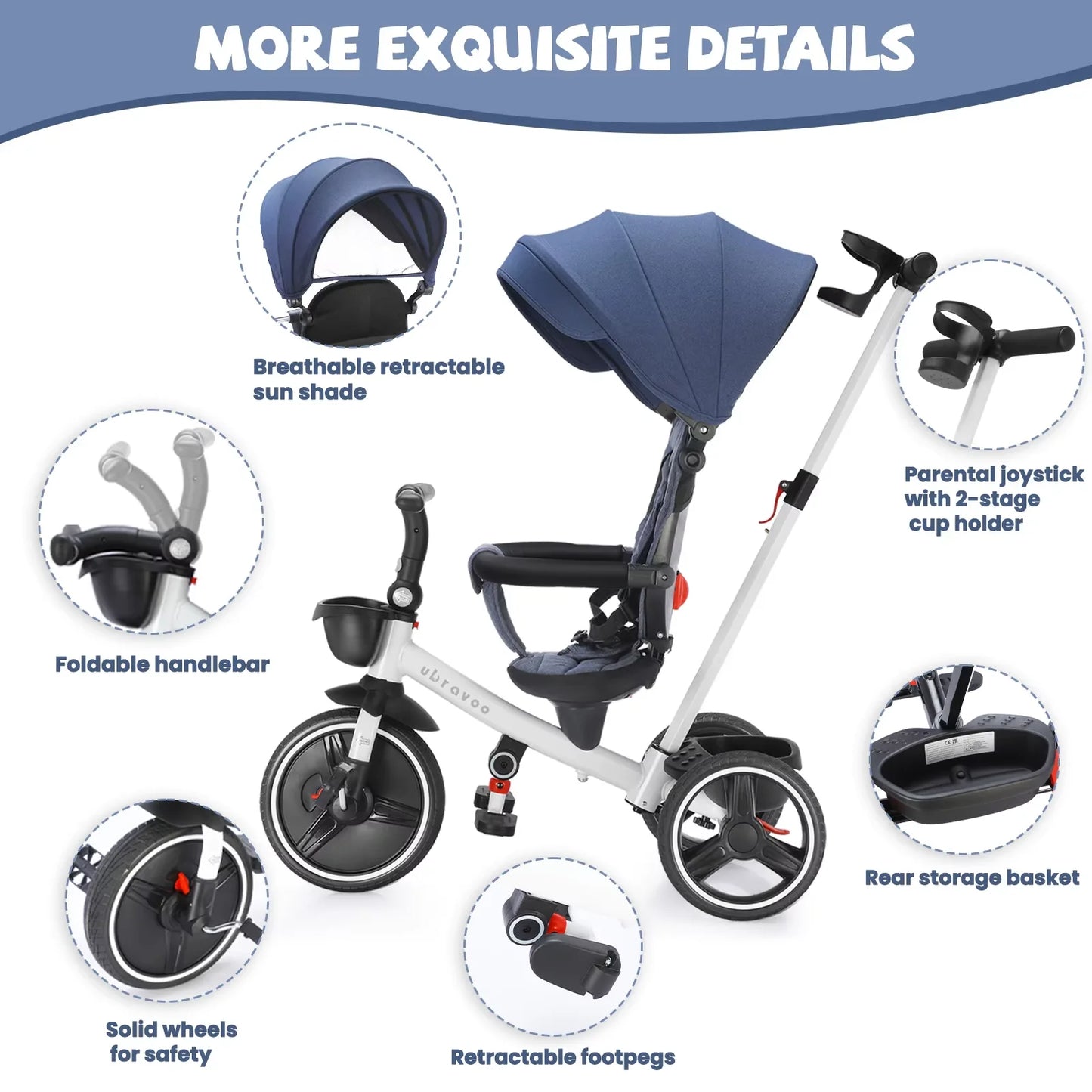 Hign-concerned 6in1 Folding Baby Tricycle with Adjustable Handle