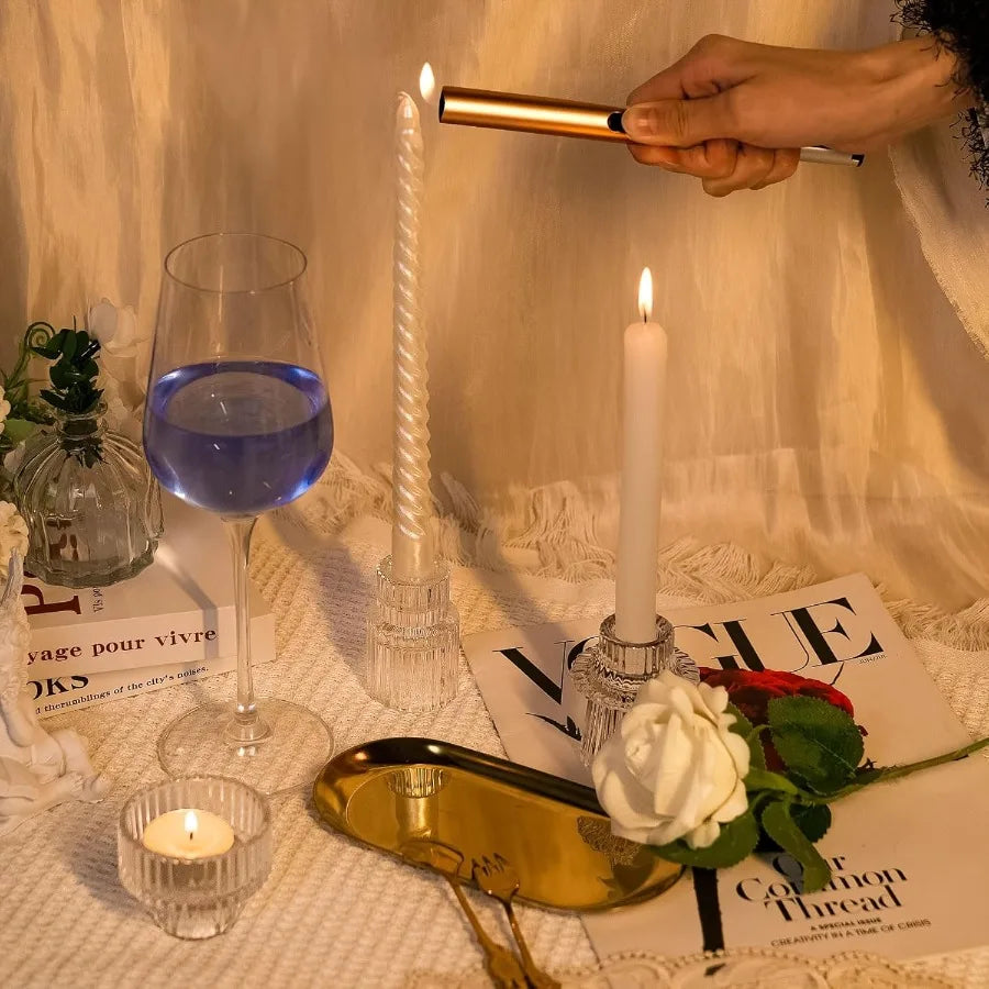 High-Concerned Chemical Ribbed Glass Taper Candle Holders Set