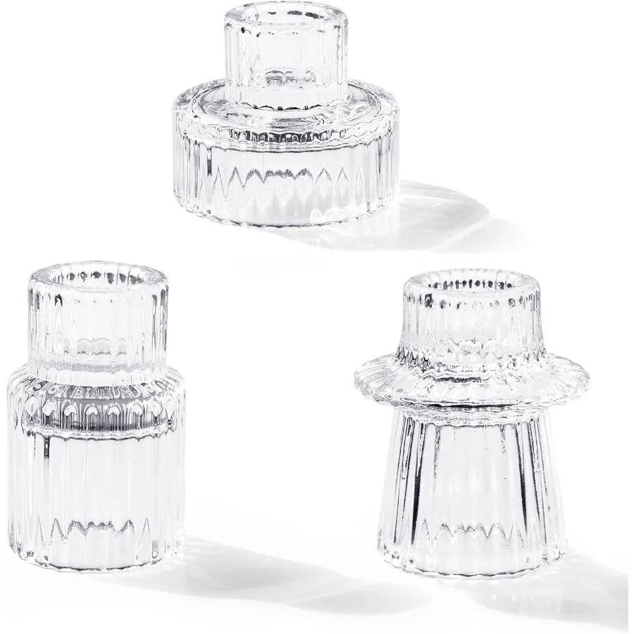 High-Concerned Chemical Ribbed Glass Taper Candle Holders Set
