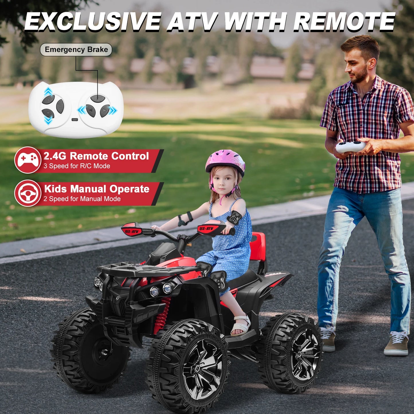 4x4 24V Kids Ride on ATV w/ Remote, 2 Seater Powerful 4-Wheeler Quad Electric Car, 800W Motor Ride on Toys w/ High/Low Speed
