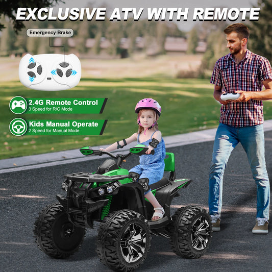 4x4 24V Kids Ride on ATV w/ Remote, 2 Seater Powerful 4-Wheeler Quad Electric Car, 800W Motor Ride on Toys w/ High/Low Speed