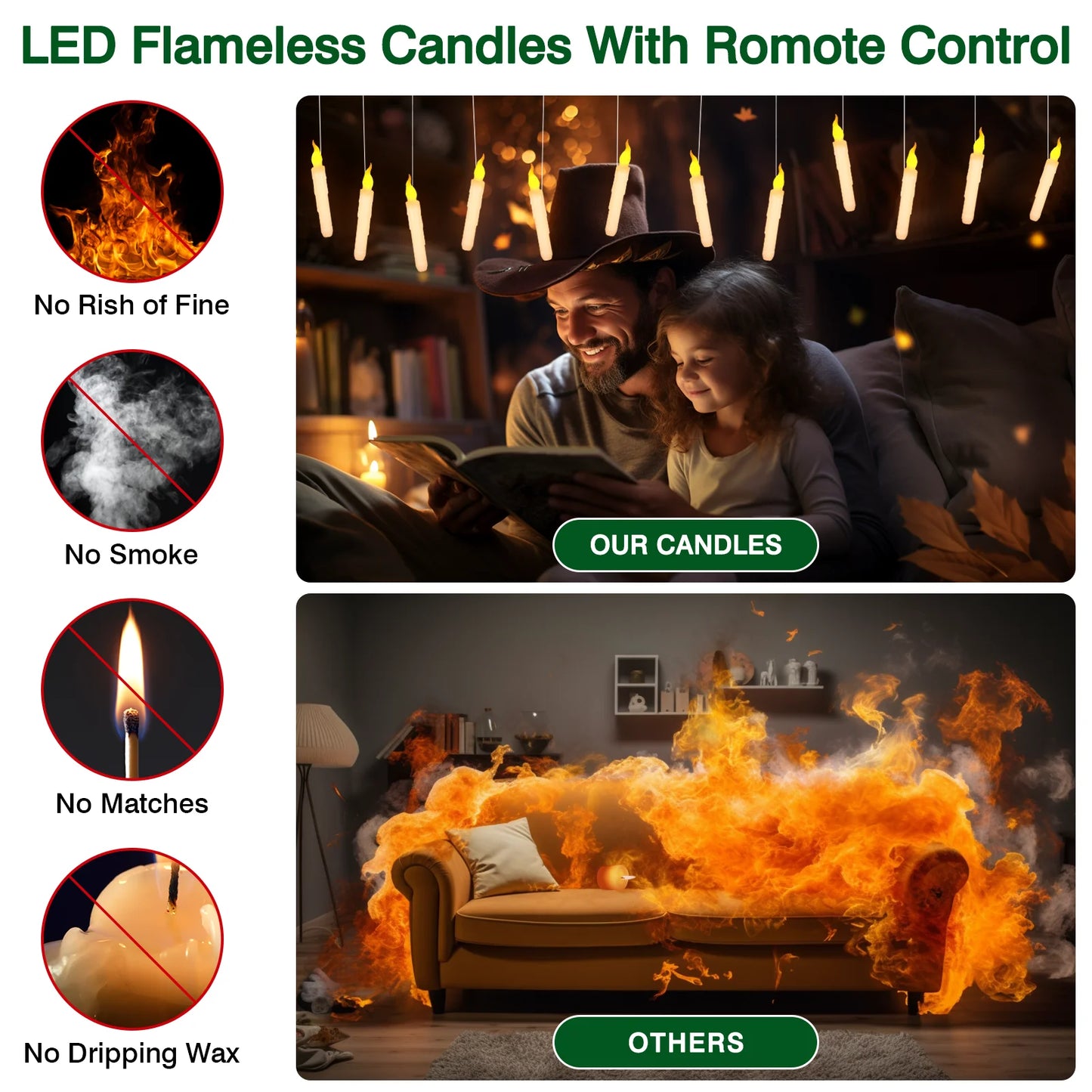 Floating Candles With Wand Remote Flameless Led Taper For Halloween
