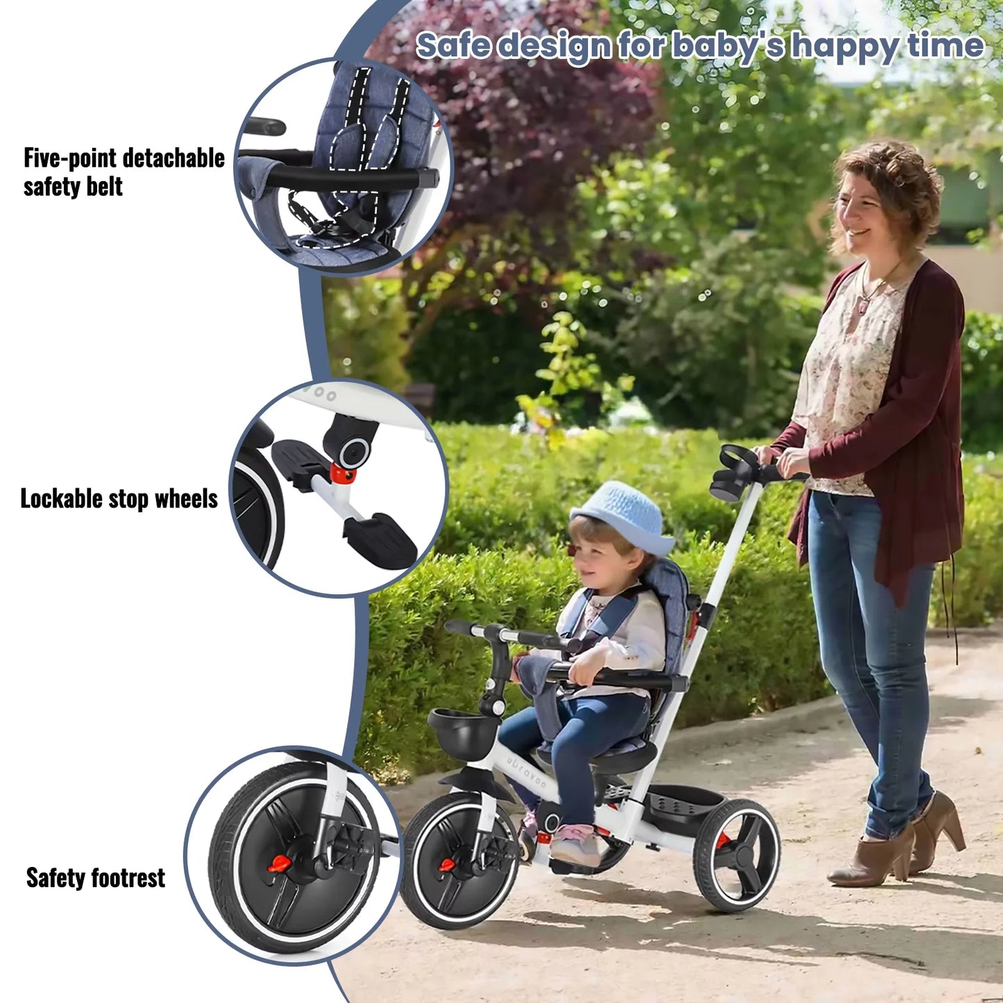 Hign-concerned 6in1 Folding Baby Tricycle with Adjustable Handle