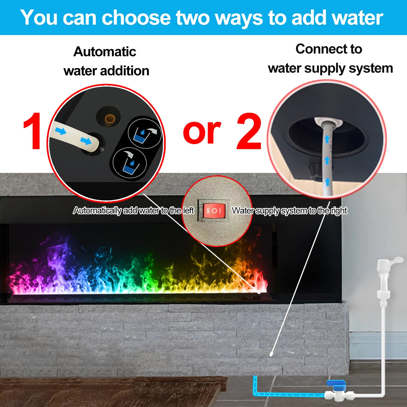 AFLYEVER Remote Steam Water Fireplace LED Modern Indoor