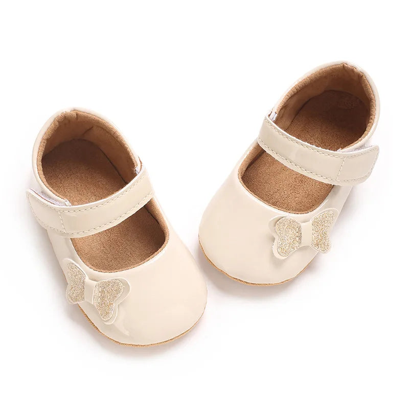 Adorable Baby Girls Sparkly Mary Jane Flats with Bow Detail Non-Slip Sole Perfect for Newborns and Infants