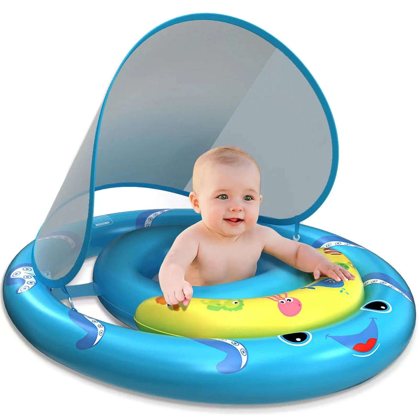Baby Pool Float with Removable UPF50+ Sun Protection Canopy, Baby Swim Floats for 6-24 Months Infant Toddler, Extra Wide Dual Ai
