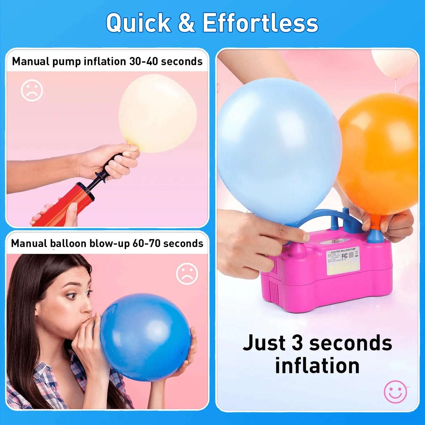 Electric Balloon Inflation Pump 600W Double Nozzle Portable