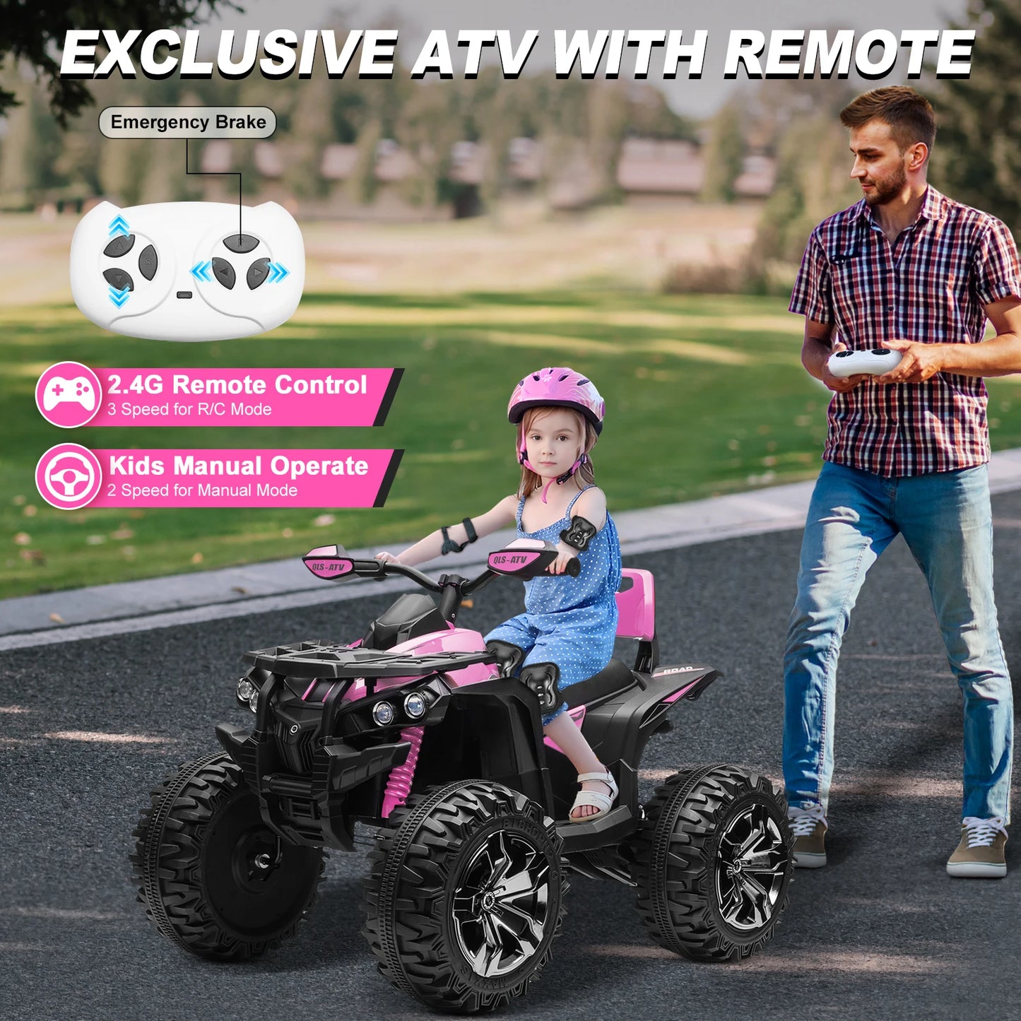 4x4 24V Kids Ride on ATV w/ Remote, 2 Seater Powerful 4-Wheeler Quad Electric Car, 800W Motor Ride on Toys w/ High/Low Speed