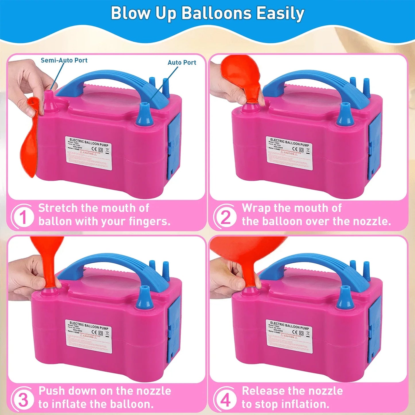 Electric Balloon Inflation Pump 600W Double Nozzle Portable