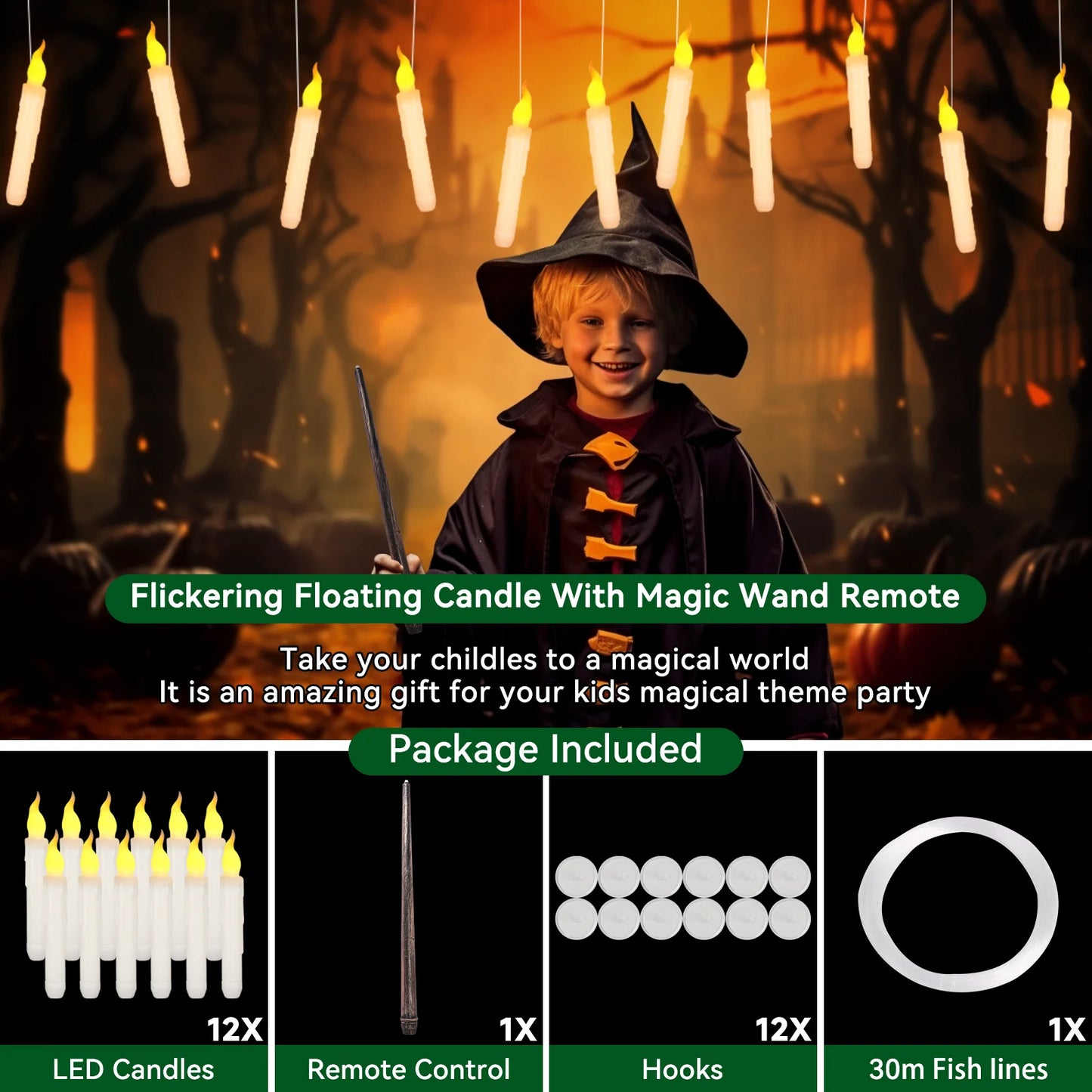 Floating Candles With Wand Remote Flameless Led Taper For Halloween